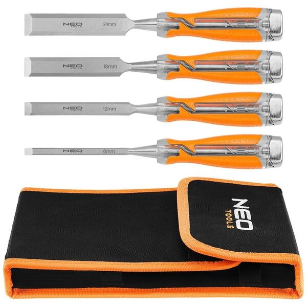 Neo Dłuta 6, 12, 18, 24, zestaw 4 szt. Uchwyt dwukomponentowy. Pakowane w etui