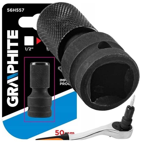 Graphite GRAPHITE PRZEJŚCIÓWKA ADAPTER UDAROWY Z 1/2" KWADRAT NA 1/4" HEX 50 MM