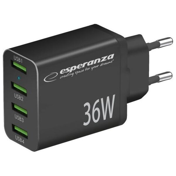 Ładowarka Esperanza EZC107K Esperanza ładowarka sieciowa 36w 4x usb-a qc 3.0 18w
