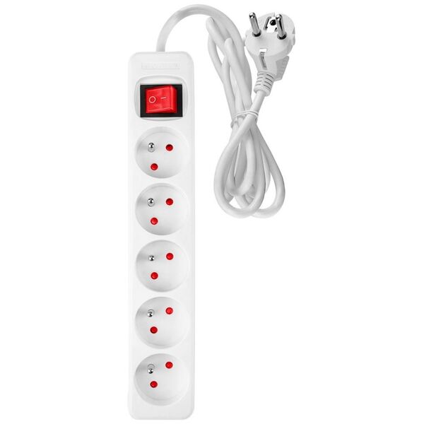 Neo Przedłużacz listwowy 3m, 3x1.5mm2, 5G, biały, ON/OFF