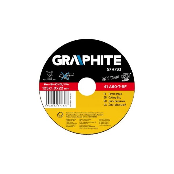 Graphite Tarcza tnąca do metalu 125x1.0x22.2mm 41 A60-T-BF INOX - 57H733