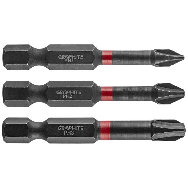 Graphite Końcówka wkrętakowa Bity udarowe PH1/2/3x50 mm 3 szt.