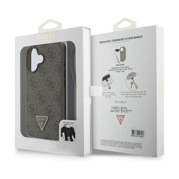 Original Case IPHONE 16 Guess Hardcase Leather Metal Logo Strass Crossbody + Smycz (GUHCP16SP4TDSCPW) brown 3666339328641