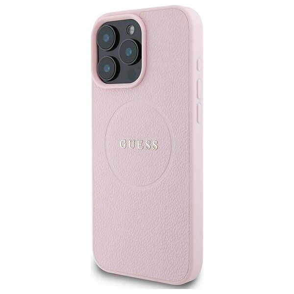 Original Case IPHONE 16 PRO Guess Hardcase Grained Ring MagSafe (GUHMP16LPGHSMMP) pink 3666339303976