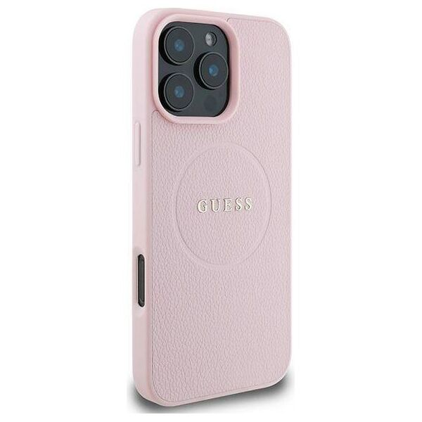 Original Case IPHONE 16 PRO Guess Hardcase Grained Ring MagSafe (GUHMP16LPGHSMMP) pink 3666339303976