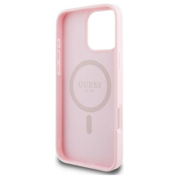 Original Case IPHONE 16 PRO Guess Hardcase Grained Ring MagSafe (GUHMP16LPGHSMMP) pink 3666339303976