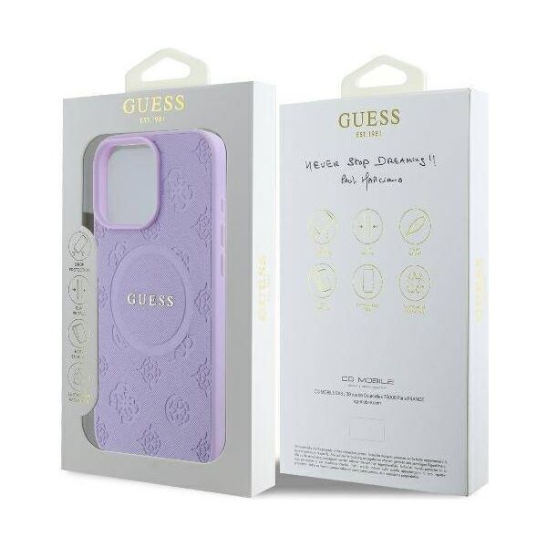Original Case IPHONE 16 PRO Guess Hardcase Saffiano Peony Classic Logo MagSafe (GUHMP16LPSAPSMEU) purple 3666339328269