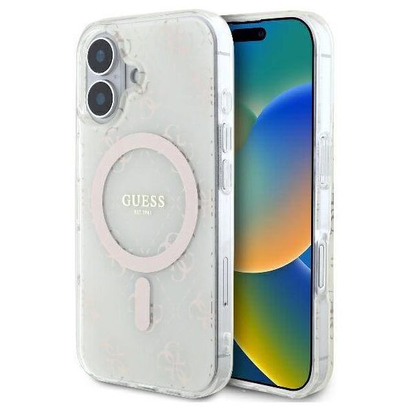 Original Case IPHONE 16 PLUS Guess Hardcase IML 4G Background MagSafe (GUHMP16MH4DTEH) white 3666339302160