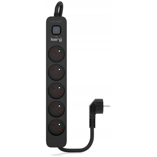 Listwa zasilająca Kerg Urządz. zas.-zabezpiecz. KERG z wyłącznikiem-5 gniazd-czarny-3m-16A-H05VV-F-3x1,5mm2