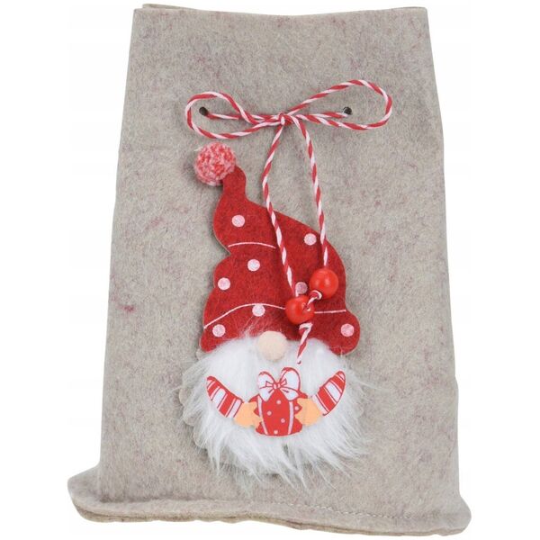 Dekoracja świąteczna Home Styling Collection Worek świąteczny ze skrzatem, 12 x 14,5 cm