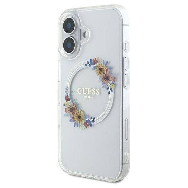 Original Case IPHONE 16 PLUS Guess Hardcase IML Flowers Wreath MagSafe (GUHMP16MHFWFCT) transparent 3666339311438