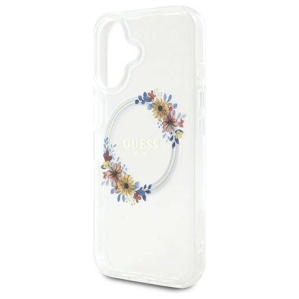 Original Case IPHONE 16 PLUS Guess Hardcase IML Flowers Wreath MagSafe (GUHMP16MHFWFCT) transparent 3666339311438