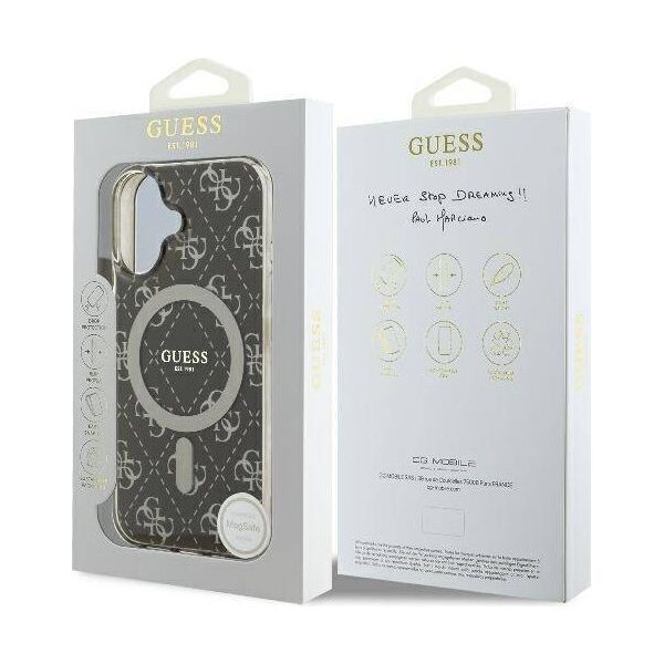 Original Case IPHONE 16 Guess Hardcase IML 4G Background MagSafe (GUHMP16SH4DTEW) brown 3666339301705