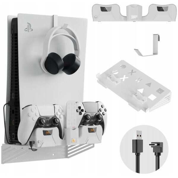 JYS Uchwyt Ścienny + Ładowarka do Padów 2w1 do Sony PlayStation PS 5 / PS5 (PS5181)
