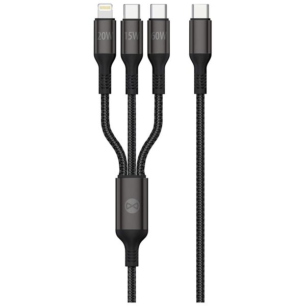 Forever 3in1 cable USB-C - Lightning + 2x USB-C 1,2 m 60W black 5907457787339