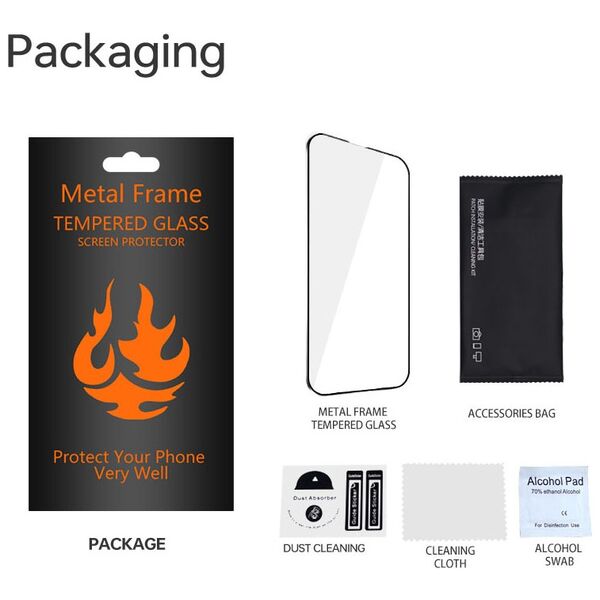 Tempered glass metal frame for Samsung Galaxy A24 4G / A25 5G black frame 5900495756664