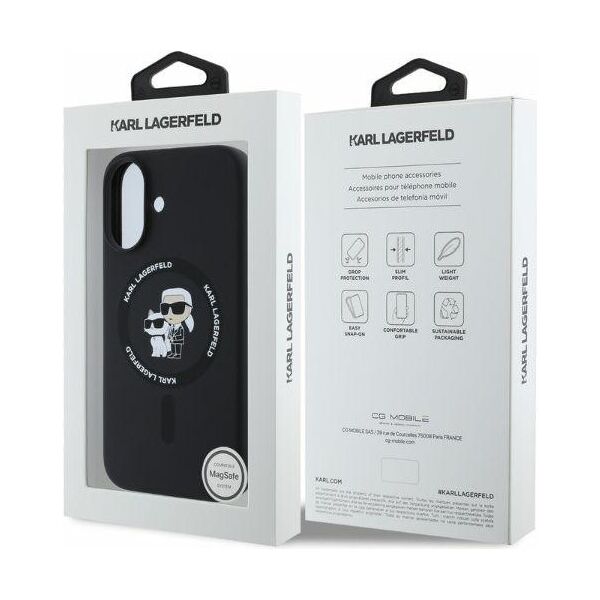 Karl Lagerfeld case for iPhone 16 6,1&quot; KLHMP16SSCMKCRHK black hardcase Silicone KC Heads Ring MagSafe 3666339318642