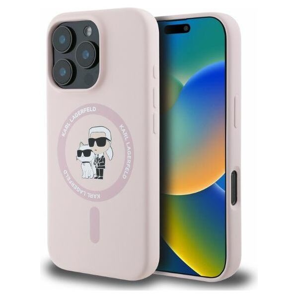 Karl Lagerfeld case for iPhone 16 Pro 6,3&quot; KLHMP16LSCMKCRHP pink hardcase Silicone KC Heads Ring MagSafe 3666339318789