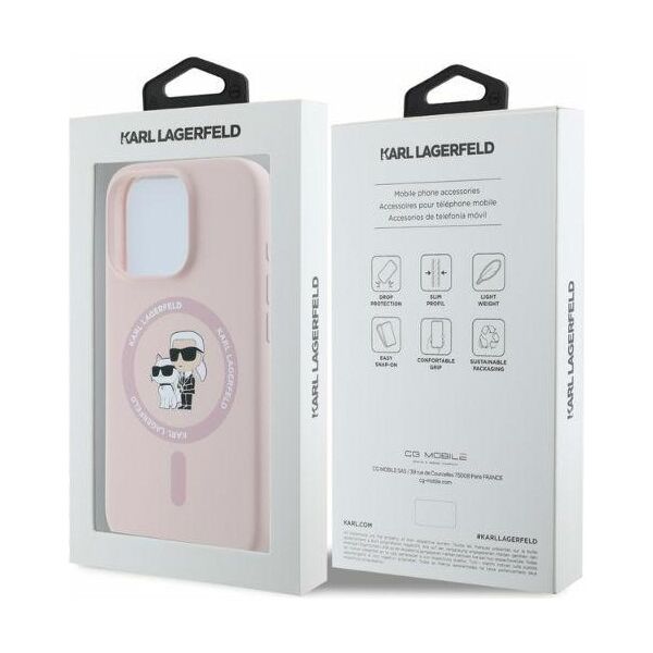 Karl Lagerfeld case for iPhone 16 Pro 6,3&quot; KLHMP16LSCMKCRHP pink hardcase Silicone KC Heads Ring MagSafe 3666339318789