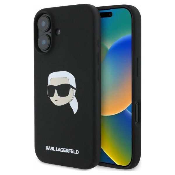 Karl Lagerfeld case for iPhone 16 6,1&quot; KLHMP16SSKHPPLK black hardcase Silicone KL Head Print MagSafe 3666339319649