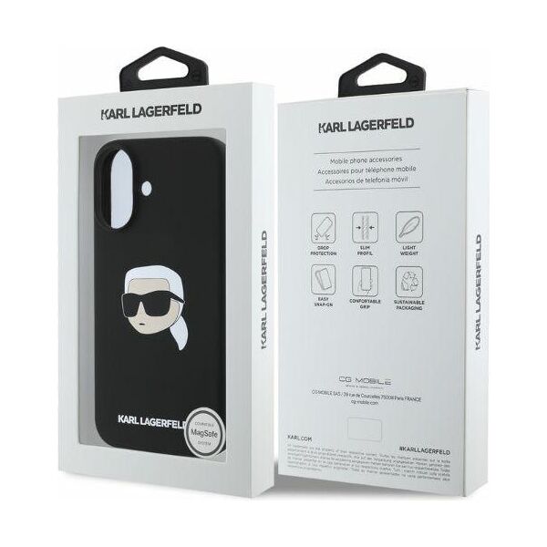 Karl Lagerfeld case for iPhone 16 6,1&quot; KLHMP16SSKHPPLK black hardcase Silicone KL Head Print MagSafe 3666339319649