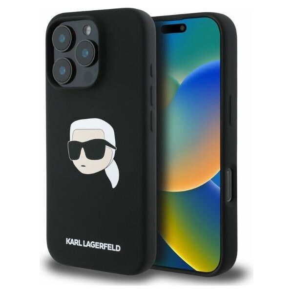 Karl Lagerfeld case for iPhone 16 Pro 6,3&quot; KLHMP16LSKHPPLK black hardcase Silicone KL Head Print MagSafe 3666339319663