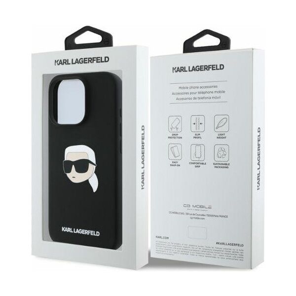 Karl Lagerfeld case for iPhone 16 Pro 6,3&quot; KLHMP16LSKHPPLK black hardcase Silicone KL Head Print MagSafe 3666339319663