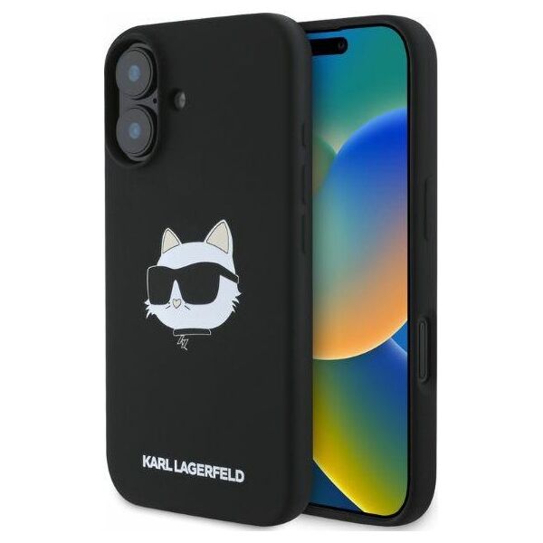 Karl Lagerfeld case for iPhone 16 6,1&quot; KLHMP16SSCHPPLK black hardcase Silicone Choupette Head Print MagSafe 3666339319687