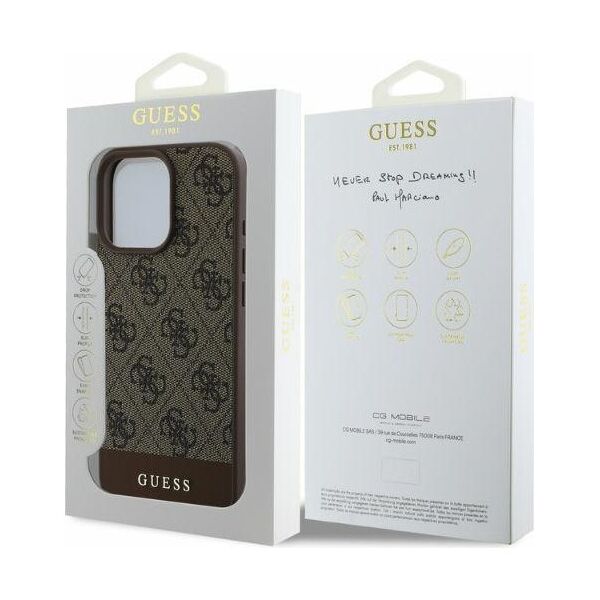 Guess case for iPhone 16 Pro Max 6,9&quot; GUHCP16XG4GLBR brown hardcase 4G Bottom Stripe 3666339344955