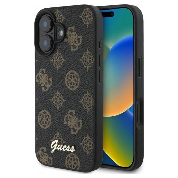 Guess case for iPhone 16 6,1&quot; GUHMP16SPGPYSK black hardcase Peony Script MagSafe 3666339342326