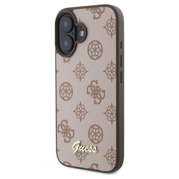 Guess case for iPhone 16 6,1&quot; GUHMP16SPGPYSW brown hardcase Peony Script MagSafe 3666339342364
