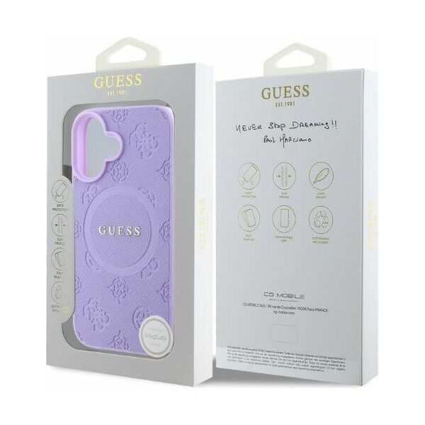 Guess case for iPhone 16 6,1&quot; GUHMP16SPSAPSMEU purple hardcase Saffiano Peony Classic Logo MagSafe 3666339328245