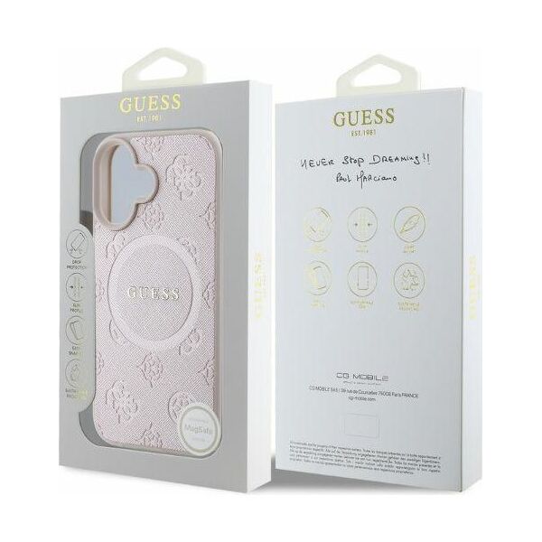 Guess case for iPhone 16 6,1&quot; GUHMP16SPSAPSMEP pink hardcase Saffiano Peony Classic Logo MagSafe 3666339328092