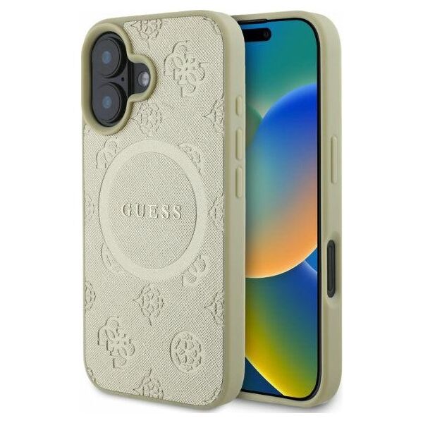 Guess case for iPhone 16 6,1&quot; GUHMP16SPSAPSMED gold hardcase Saffiano Peony Classic Logo MagSafe 3666339327941