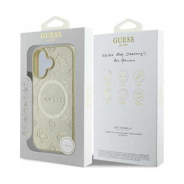 Guess case for iPhone 16 6,1&quot; GUHMP16SPSAPSMED gold hardcase Saffiano Peony Classic Logo MagSafe 3666339327941