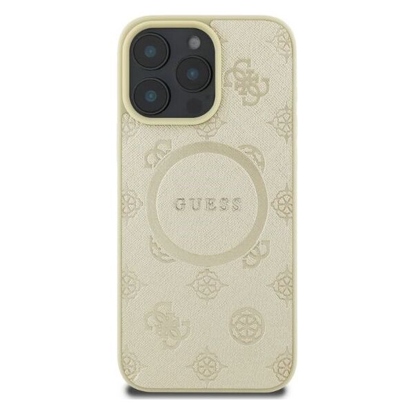 Guess case for iPhone 16 Pro 6,3&quot; GUHMP16LPSAPSMED gold hardcase Saffiano Peony Classic Logo MagSafe 3666339327965