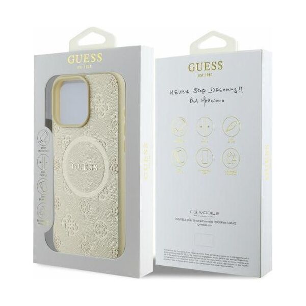 Guess case for iPhone 16 Pro 6,3&quot; GUHMP16LPSAPSMED gold hardcase Saffiano Peony Classic Logo MagSafe 3666339327965