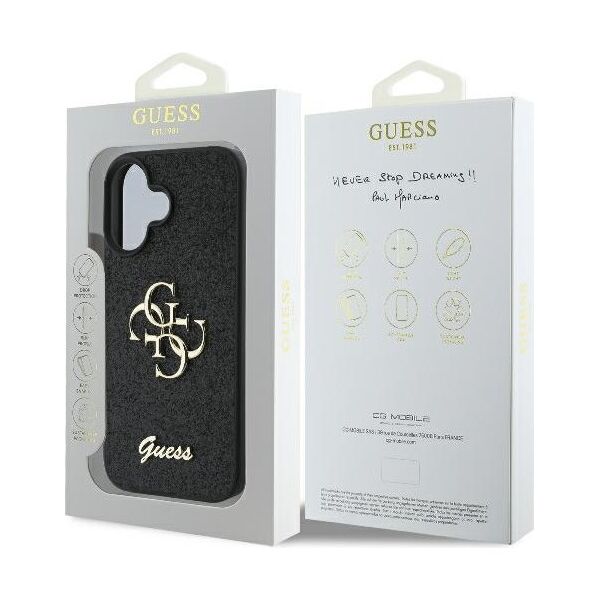 Guess case for iPhone 16 Plus 6,7&quot; GUHCP16MHG4SGK black hardcase Fixed Glitter Big 4G 3666339328450