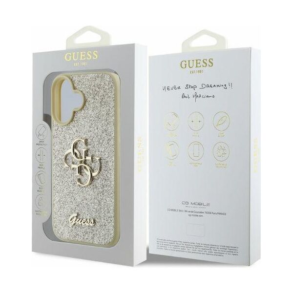 Guess case for iPhone 16 6,1&quot; GUHCP16SHG4SGD gold hardcase Fixed Glitter Big 4G 3666339328566