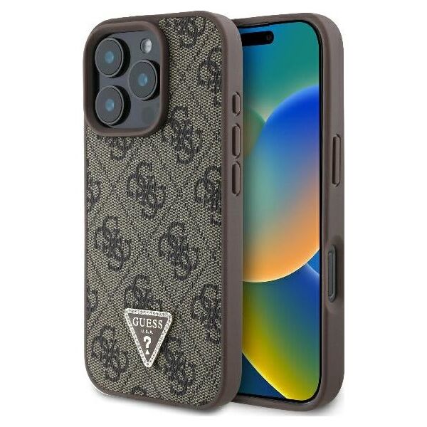 Guess case for iPhone 16 Pro 6,3&quot; GUHCP16LP4TDPW Leather 4G Triangle Strass brown MagSafe 3666339327422