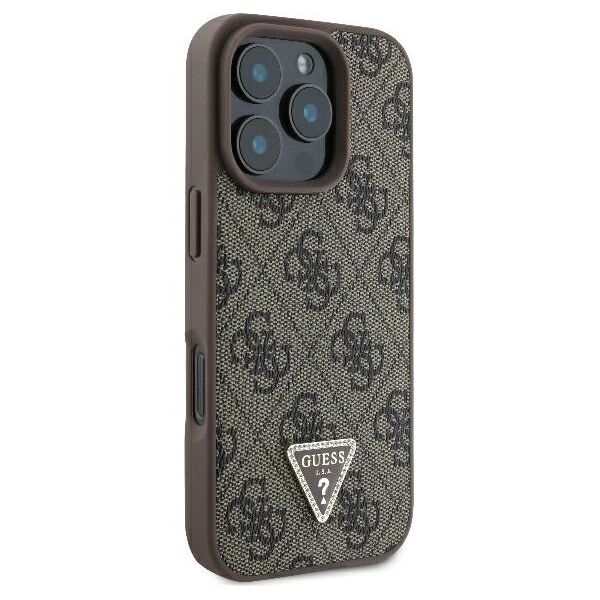 Guess case for iPhone 16 Pro 6,3&quot; GUHCP16LP4TDPW Leather 4G Triangle Strass brown MagSafe 3666339327422