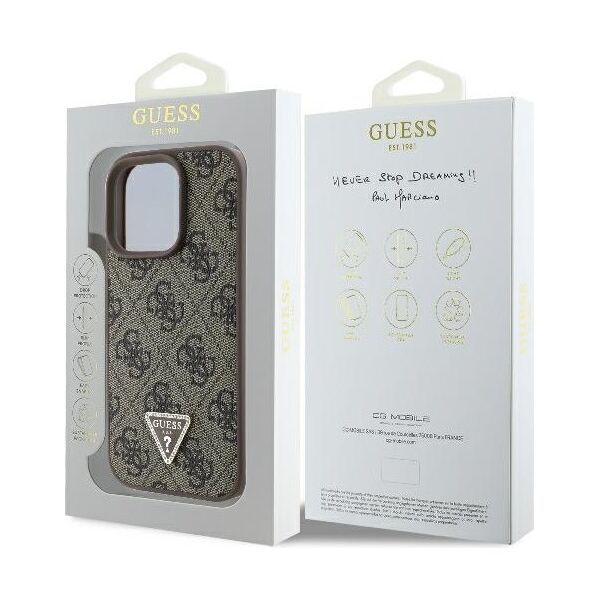 Guess case for iPhone 16 Pro 6,3&quot; GUHCP16LP4TDPW Leather 4G Triangle Strass brown MagSafe 3666339327422