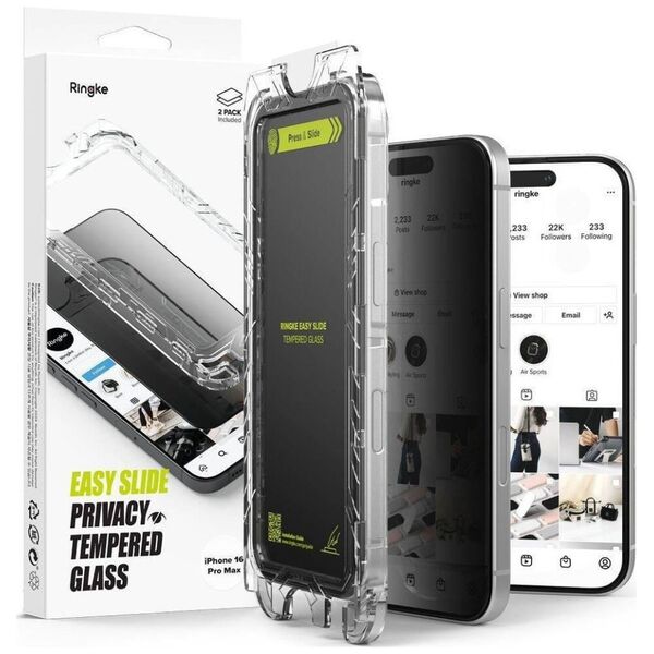 Ringke SZKLO PRYWATYZUJĄCE RINGKE EASY SLIDE 2-PACK IPHONE 16 PRO MAX PRIVACY
