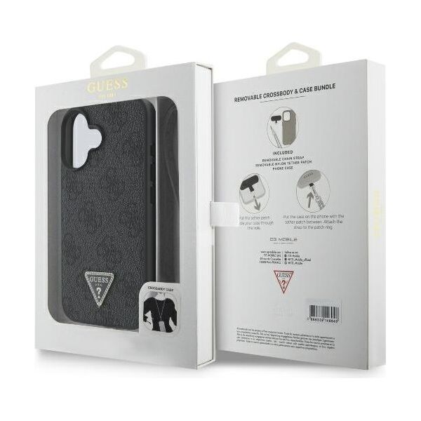 Guess case for iPhone 16 6,1&quot; GUHCP16SP4TDSCPK Leather Metal Logo Strass Crossbody black 3666339328603