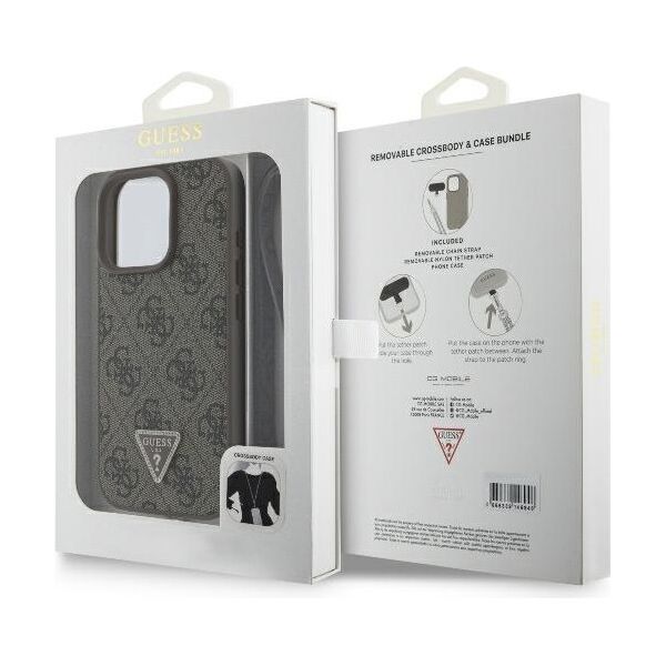 Guess case for iPhone 16 Pro 6,3&quot; GUHCP16LP4TDSCPW Leather Metal Logo Strass Crossbody brown 3666339328665