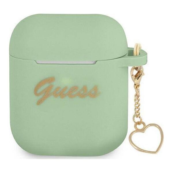 Guess Etui ochronne Silicone Charm Heart Collection do AirPods zielone