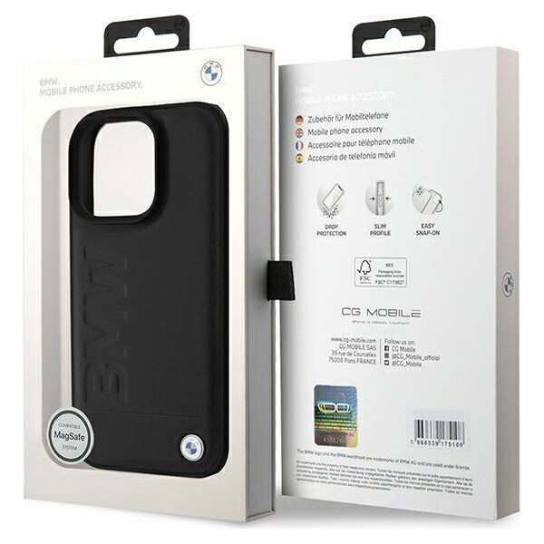 BMW case for iPhone 16 Pro 6,3&quot; BMHMP16LSLLBK Hardcase Leather Hot Stamp MagSafe black 3666339311681