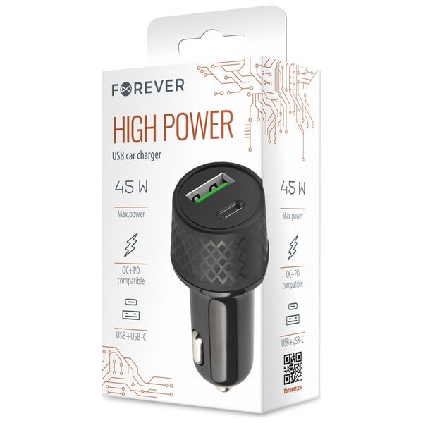Forever car charger 1xUSB 2,4A + 1xUSB-C PD 45W LA-04 black 5900495953728