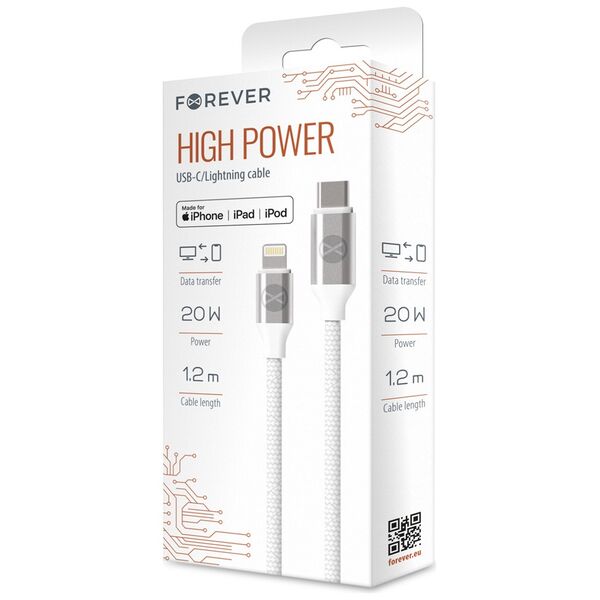 Forever MFI cable USB-C - Lightning 1,2 m 3A 20W WHP12321 white 5900495953810