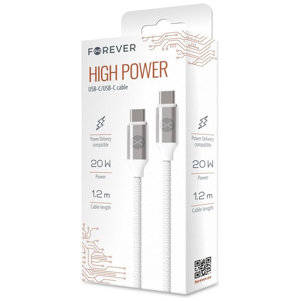 Forever cable USB-C - USB-C 1,2 m 3A 20W WHP12320 white 5900495953803